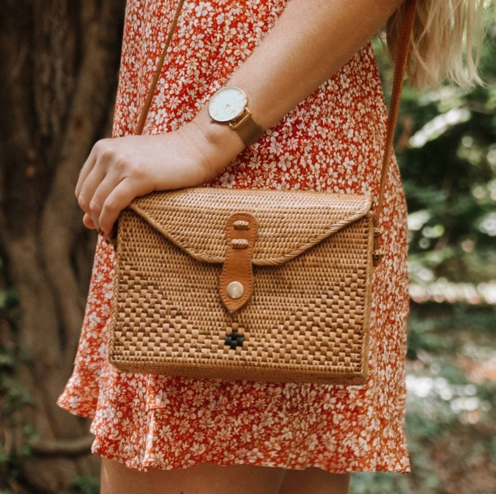 Handmade Straw Rattan Bag with Strap - OS - Picture 8 of 11
